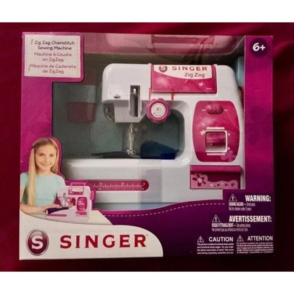 Singer Zig Zag Chainstitch Toy Sewing Machine Pink White with Box Project Book